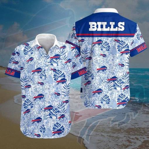 [Fashionable] Buffalo Bills Hawaiian Shirt Buffalo Bills Palm Leaves Blue White