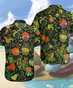 [Fashionable] Pokemon Hawaiian Shirt Grass Type Pokemons Flower Green