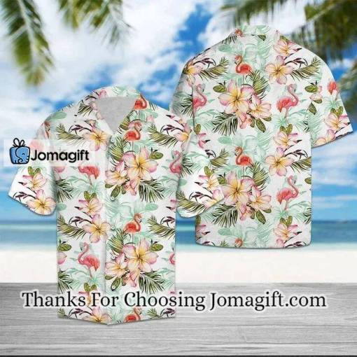 [Comfortable] Flamingo Frangipani Flower While Theme Hawaiian Shirt Gift