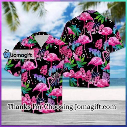 [Comfortable] Flamingo Leaf Summer Hawaiian Shirt, Unisex Print Aloha Short Sleeve Casual Shirt Gift