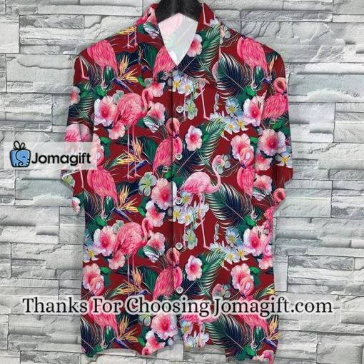 [Comfortable] Flamingo Rain Forest Jungle Red Palm Leaves Pattern Hawaiian Shirt Gift