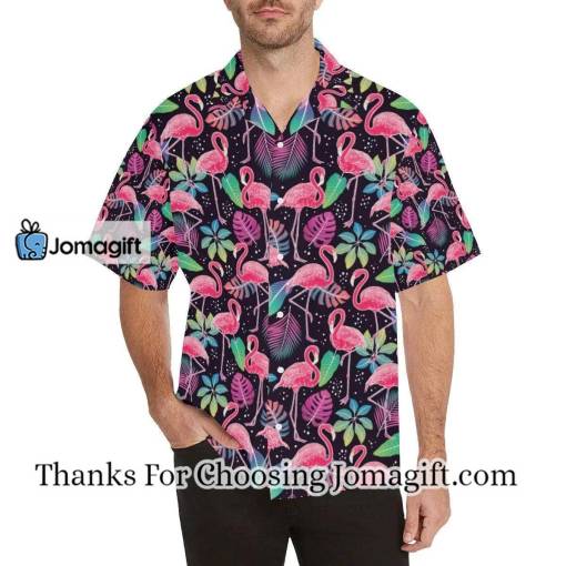 [Comfortable] Flamingo Tropical Leaves Neon Print Hawaiian Shirt Gift