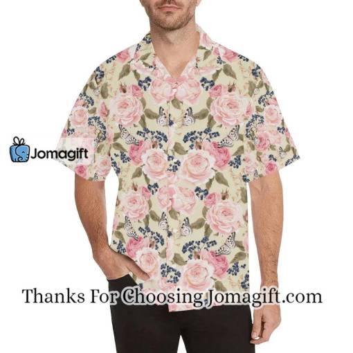 [Comfortable] Floral Pink Butterfly Print Hawaiian Shirt Gift