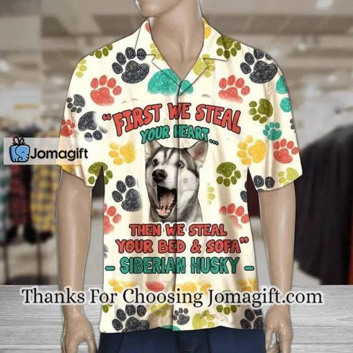[Comfortable] Funny Siberian Husky Steal Your Heart And Steal Your Bed Pattern Hawaiian Shirt Gift