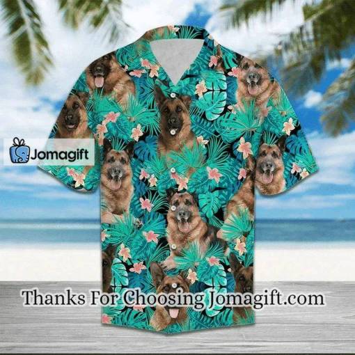 [Comfortable] German Shepherd Behind Tropical Leave And Flower Hawaiian Shirt Gift