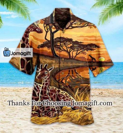 [Best-Selling] Giraffe Couple Sunset Orange Hawaiian Shirt 3D Gift