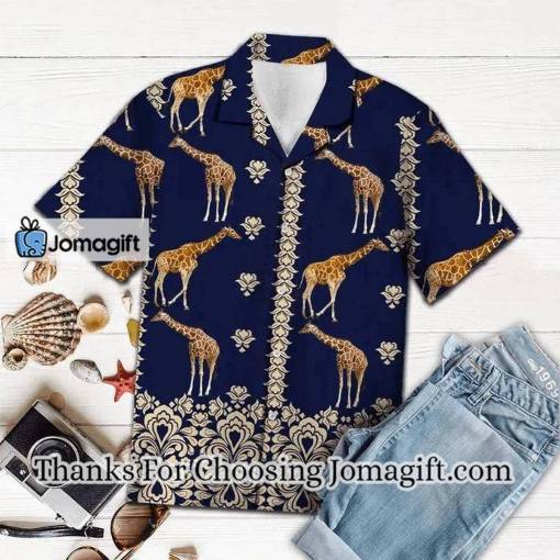 [Best-Selling] Giraffe hawaii shirt, Giraffe Symbolic Art In Deep Blue Hawaiian Shirt Gift