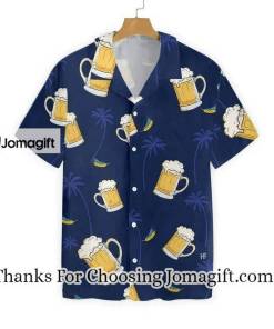 Glass Of Beer Cheers Palms At Night Design Hawaiian Shirt 2