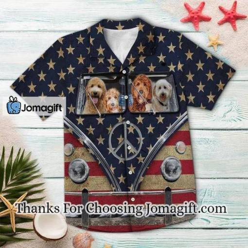 [Available Now] Goldendoodle Flag Hippie Bus Hawaiian Shirt Gift