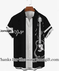 [Best-Selling] Guitar hawaiian shirt, Mens Music Festival Print Round Hem Loose Gift