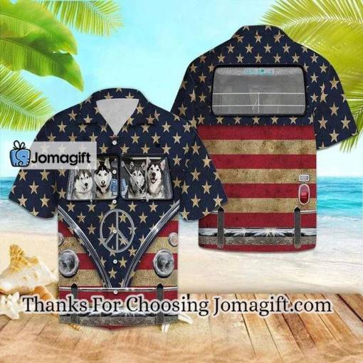 [Best-Selling] Happy Siberian Husky Family Riding Flag Hippie Bus Hawaiian Shirt Gift