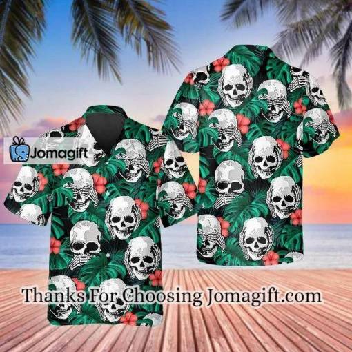 [Best-Selling] Happy Summer Grinning Skull 3D Printed Hawaiian Shirt, Skull Flower Hawaiian Gift