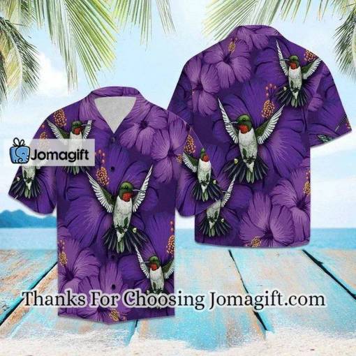 [Best-Selling] Hawaiian Shirt Blossom Purple Hibiscus With Hummingbird hawaiian shirt Gift
