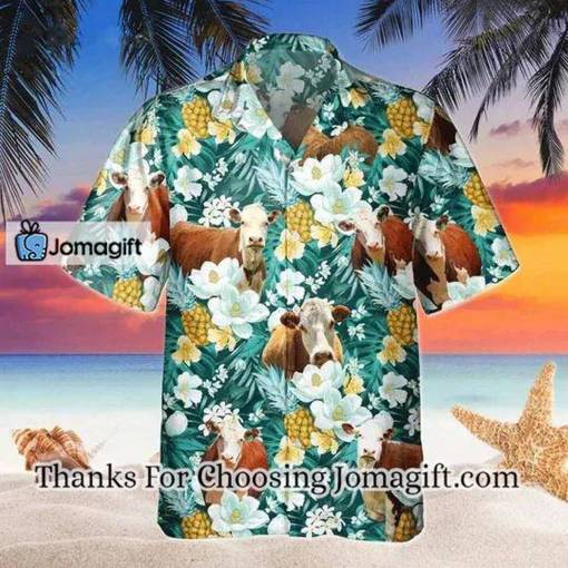 [Best-Selling] Hereford Floral Hawaiian Shirt, Beach Shirt For Farm Animal Lovers Gift