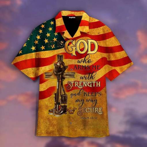 [High-quality] It Is God Who Arms Me With Strength Firefighter Hawaiian Shirt