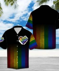 High quality Lgbt Hawaiian Shirt Love Is Love Rainbow Striped Multicolor Black 1