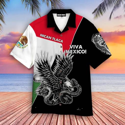 [High-quality] Mexico Culture Coat Arm Nican Tlaca Viva Mexico Hawaiian Shirt