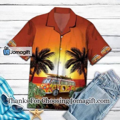 [Best-Selling] Hippie Bus Under Sunset Palm Tree Beach Themed Pattern Hawaiian Shirt Gift