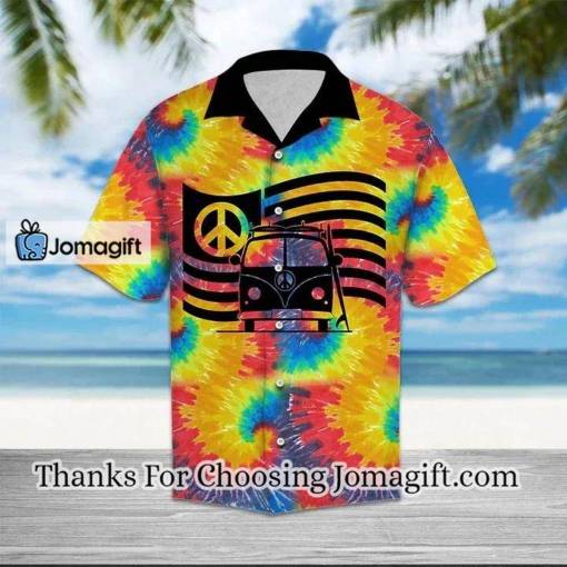 [Best-Selling] Hippie Car Humankind Be Both Peace Sign Flag On Swirl Tie Dye Hawaiian Shirt Gift