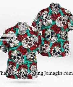Horror Roses Skull On Mint Background Hawaiian Shirt