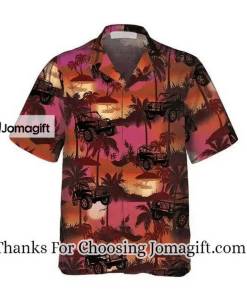 Jeep Tropical Palm Trees Beach At Sunset Pattern Hawaiian Shirt 1