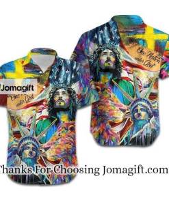 [Personalized] Jesus Lion One Nation Under God Colorful Hawaiian Shirt Gift