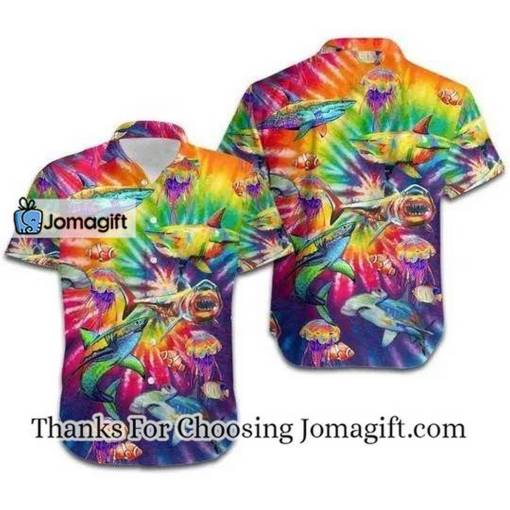 [Limited Edition] Lgbt Sharks Rainbow Tie Dye Aloha Hawaiian Shirt Gift