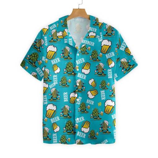 [Limited Edition]Beer Hawaiian Shirt Hops And Beer Cups Blue Beer Hawaii Shirt