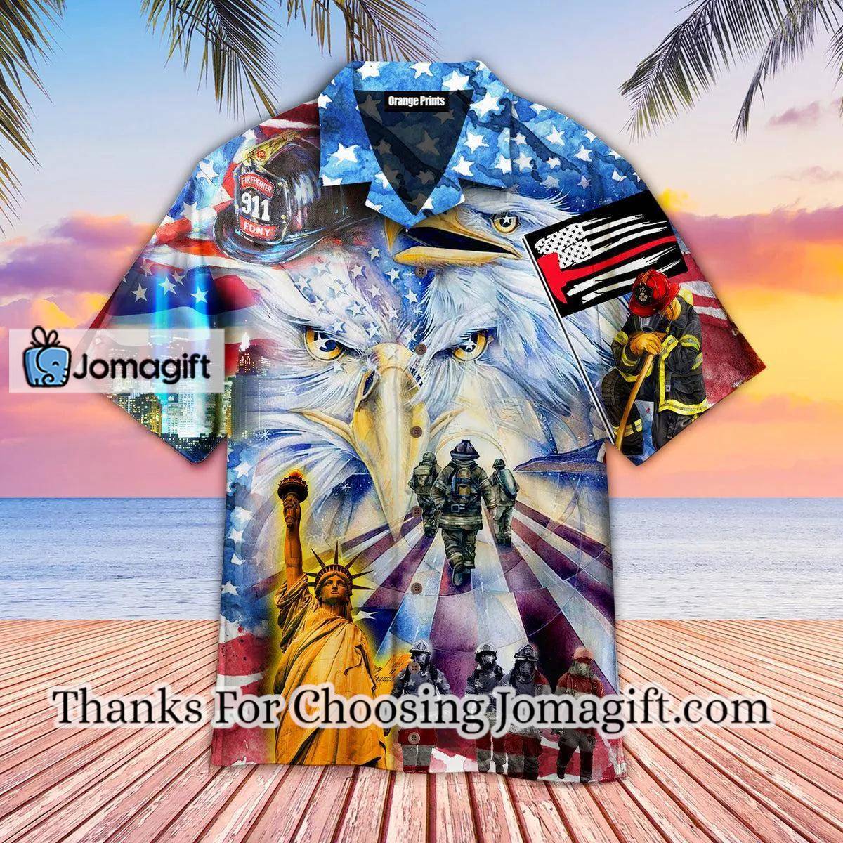 Memorial Day American Patriot Eagle Firefighter Hawaiian Shirt HW4176