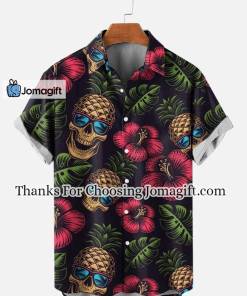 Mens Hawaiian Pineapple Skull Casual Short Sleeve Shirt 1