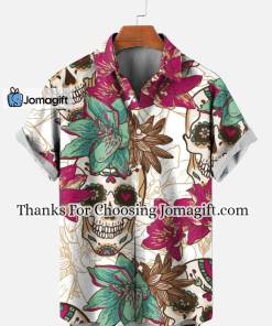 Mens Hawaiian Pineapple Skull Casual Short Sleeve Shirt 2