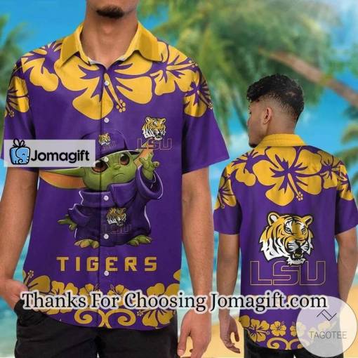 [Personalized] NCAA LSU Tigers Baby Yoda Hawaiian Shirt Gift