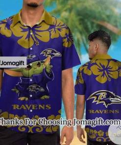 [Personalized] NFL Baltimore Ravens Baby Yoda Purple Hawaiian Shirt Gift