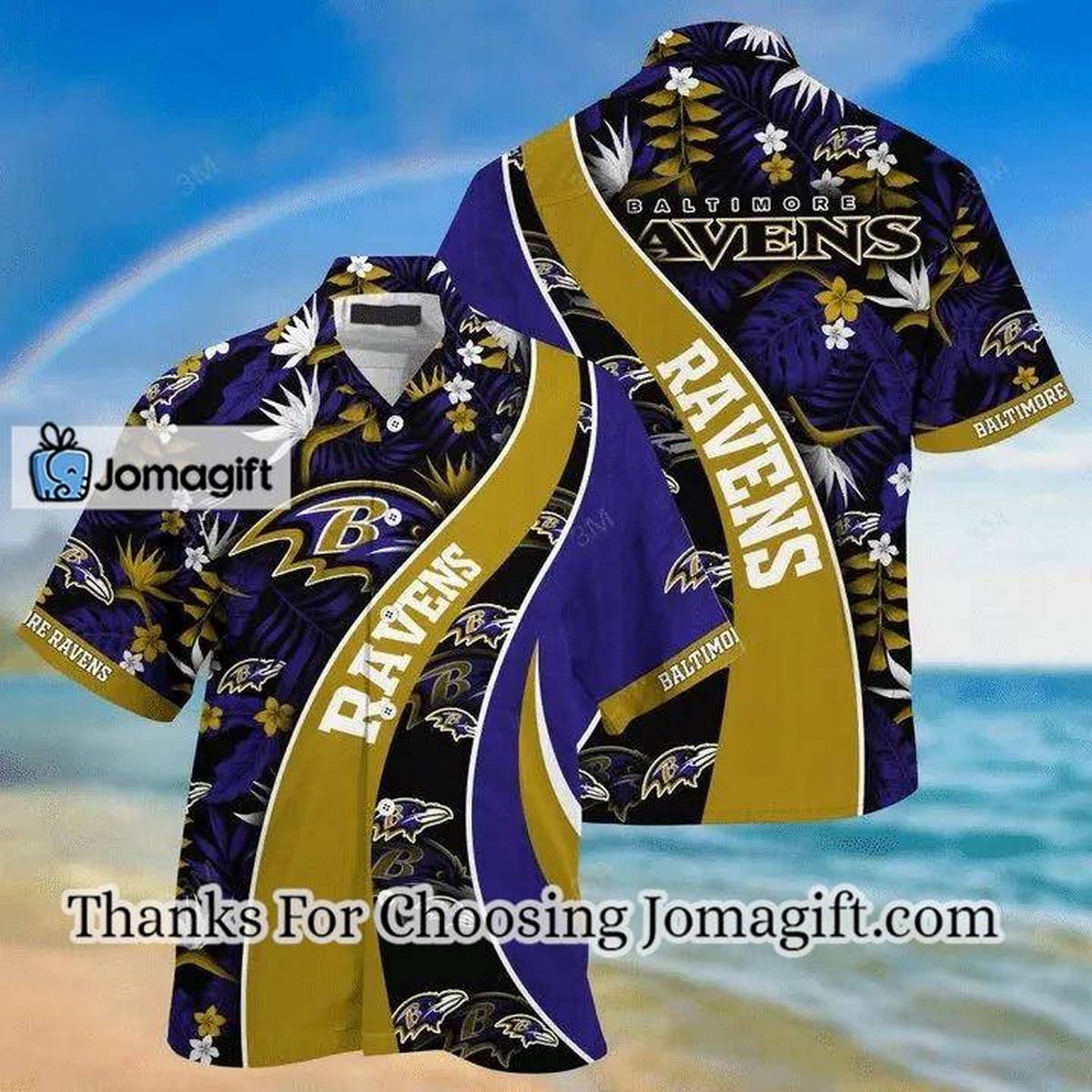 NFL Baltimore Ravens Purple Gold Hawaiian Shirt Aloha Shirt