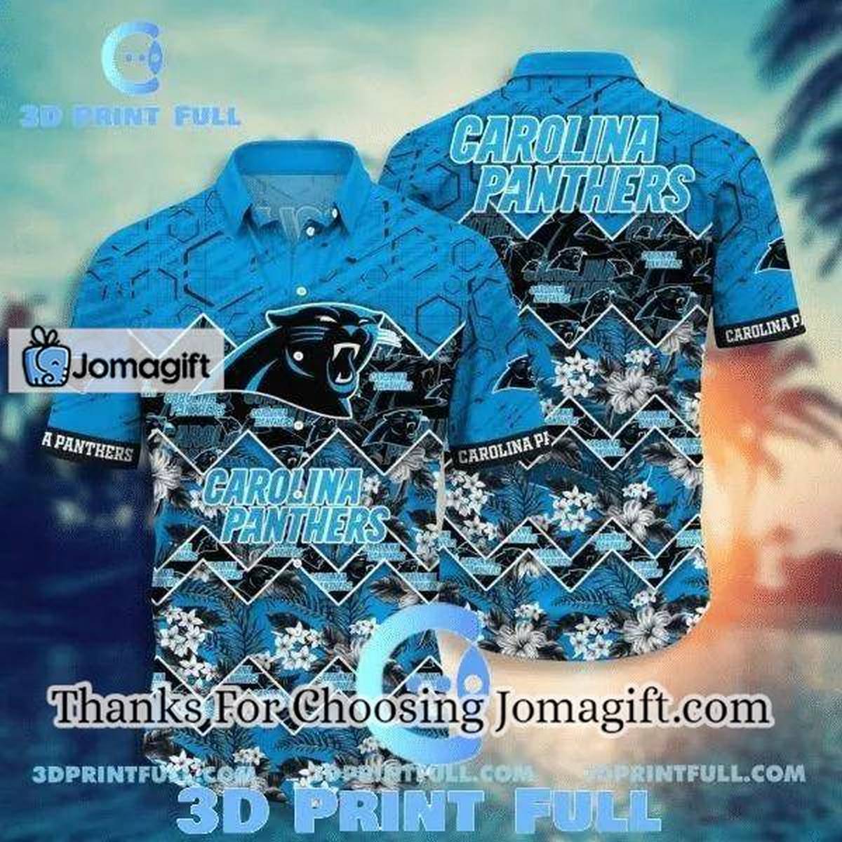 NFL Carolina Panthers Blue Black Flower Hawaiian Shirt Aloha Shirt