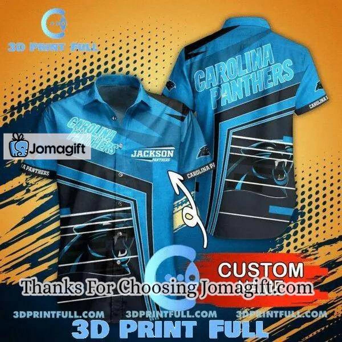 NFL Carolina Panthers Custom Name Blue Black Hawaiian Shirt Aloha Shirt