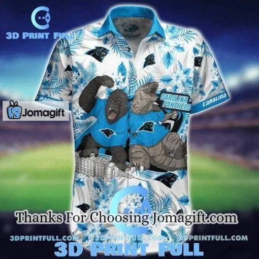 [Personalized] NFL Carolina Panthers White Blue Gorilla Hawaiian Shirt Gift