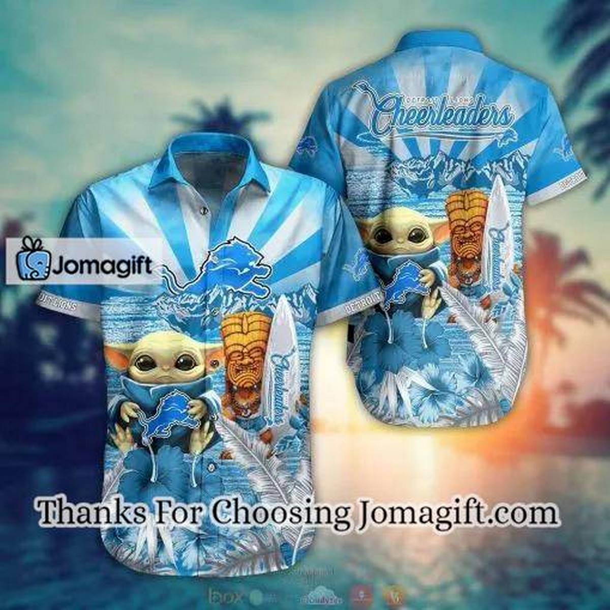NFL Detroit Lions Baby Yoda Blue Hawaiian Shirt Aloha Shirt 1