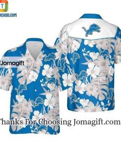 NFL Detroit Lions Blue Silver Flower Hawaiian Shirt Aloha Shirt