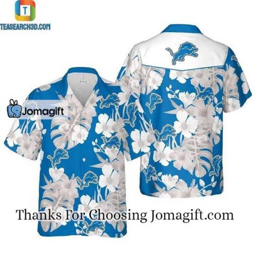 [Personalized] NFL Detroit Lions Blue Silver Flower Hawaiian Shirt Gift