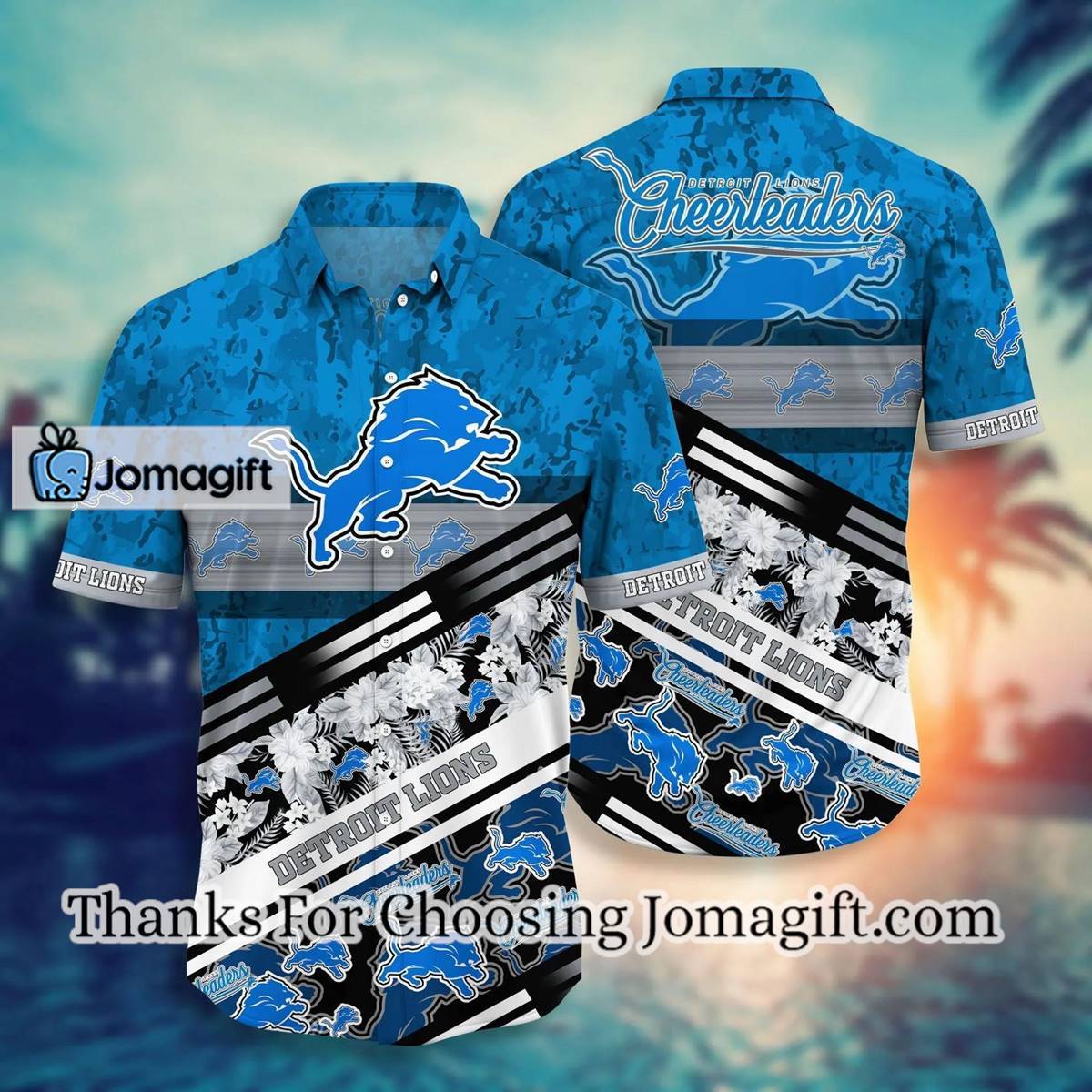 NFL Detroit Lions Blue Silver Hawaiian Shirt Aloha Shirt