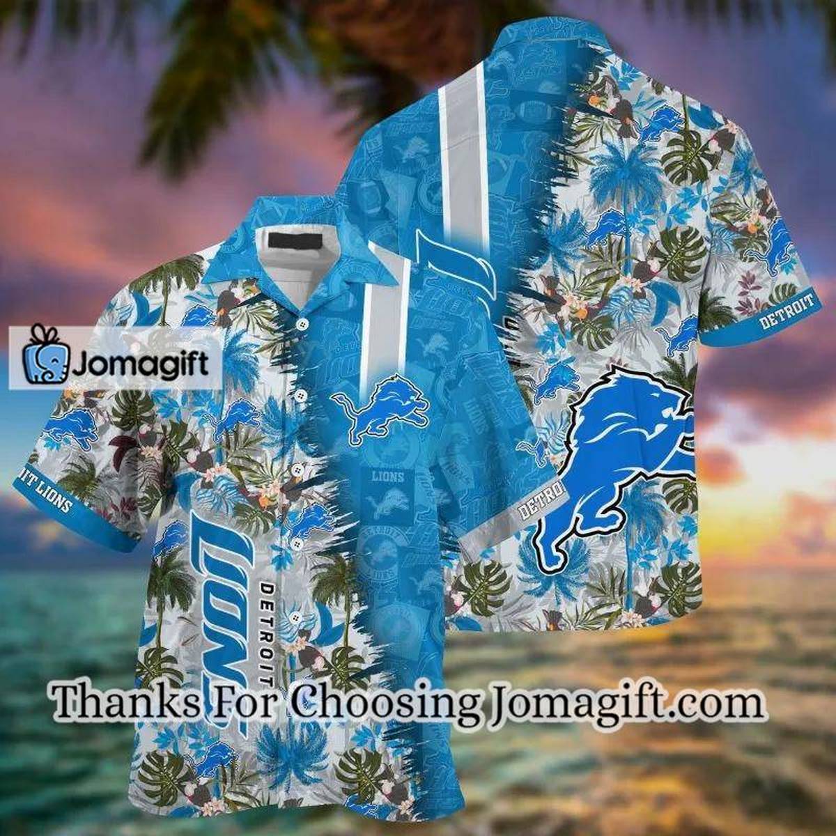 NFL Detroit Lions Blue Silver Hawaiian Shirt V2 Aloha Shirt