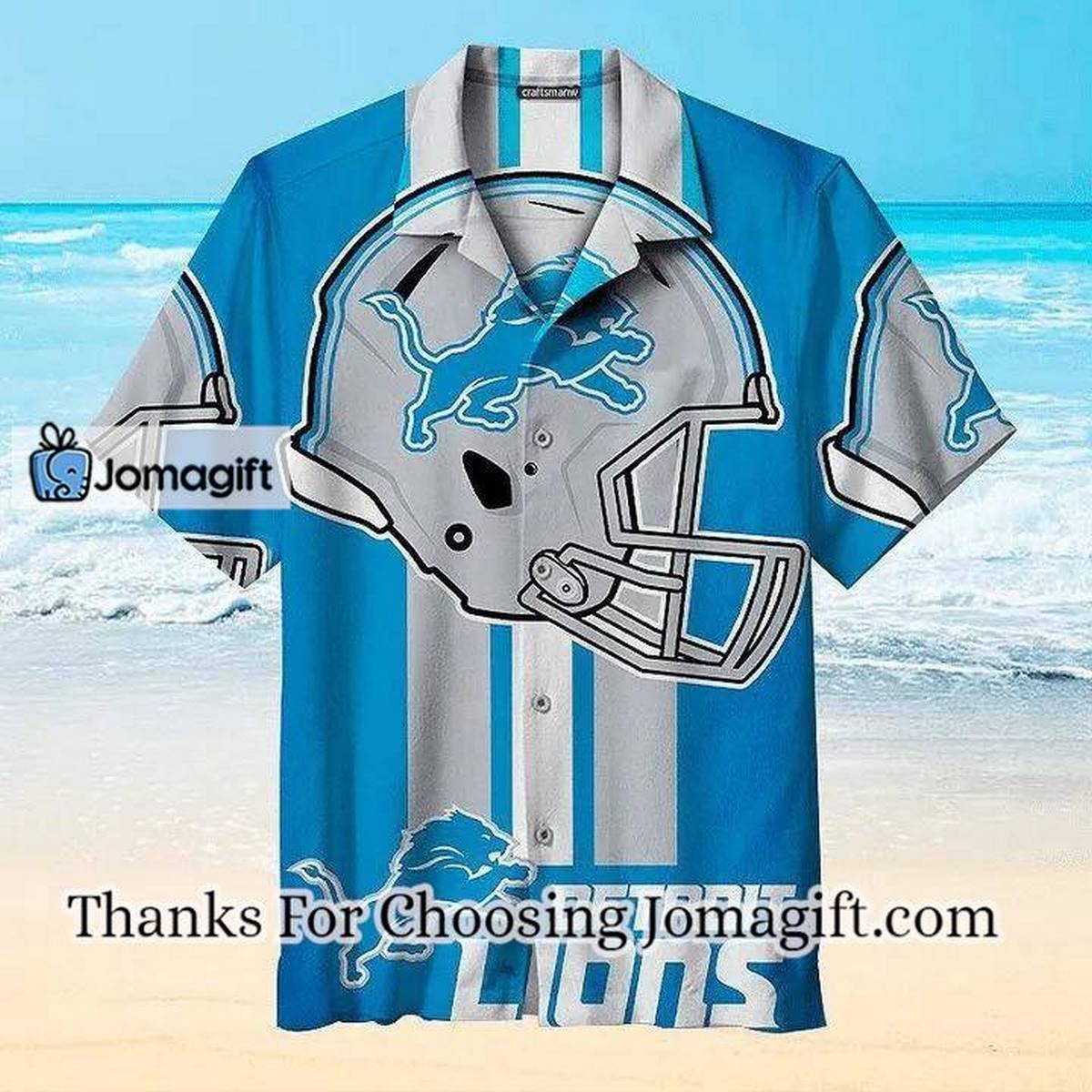 NFL Detroit Lions Blue Silver Helmet Hawaiian Shirt Aloha Shirt
