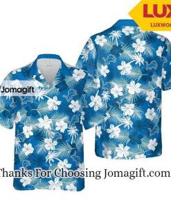 NFL Detroit Lions Blue White Flower Hawaiian Shirt Aloha Shirt