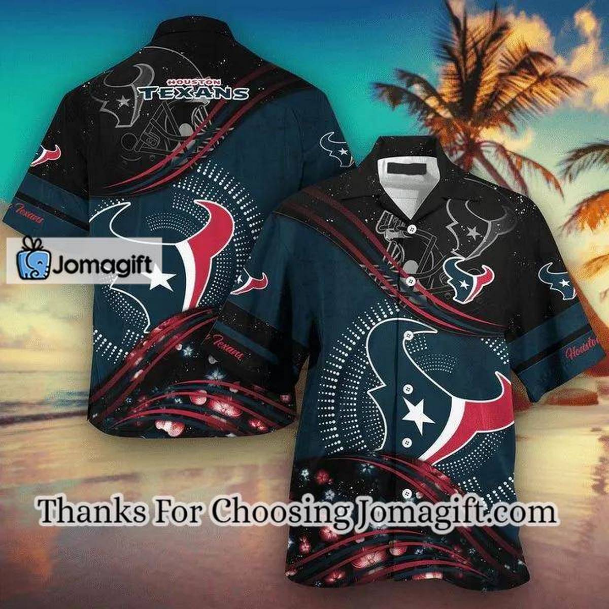 NFL Houston Texans Blue Black Hawaiian Shirt Aloha Shirt
