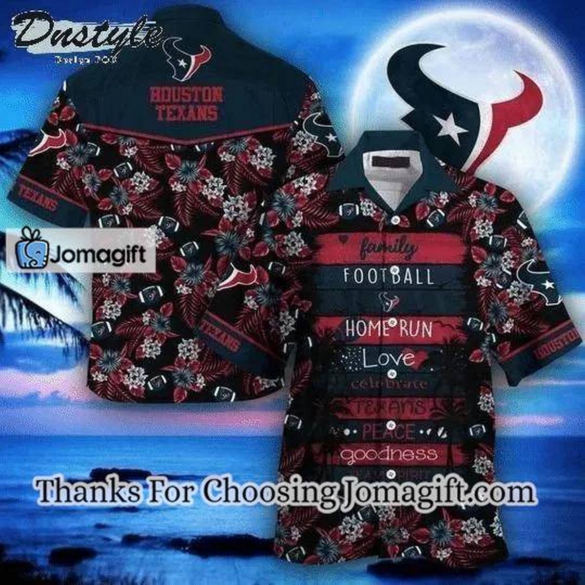 NFL Houston Texans Blue Red Flower Hawaiian Shirt Aloha Shirt