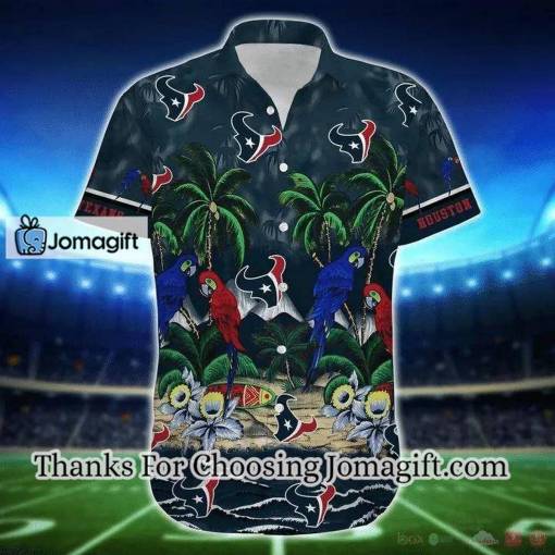 [Personalized] NFL Houston Texans Coconut Tree Blue Hawaiian Shirt Gift