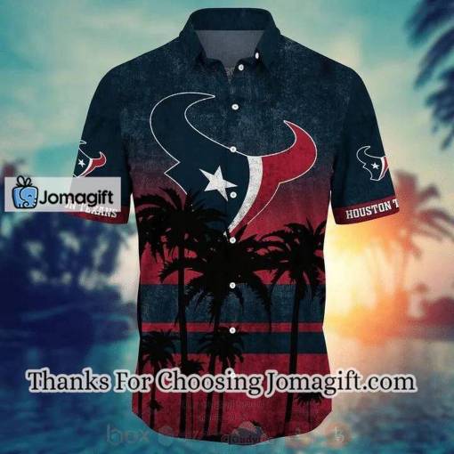 [Personalized] NFL Houston Texans Coconut Tree Blue Red Hawaiian Shirt Gift
