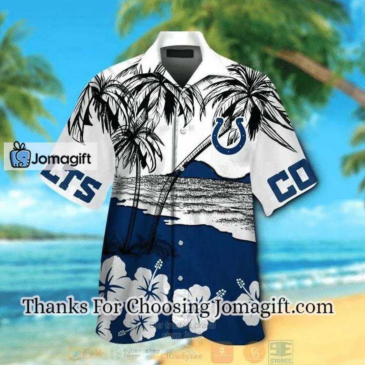 NFL Indianapolis Colts Coconut Tree Blue Hawaiian Shirt Aloha Shirt