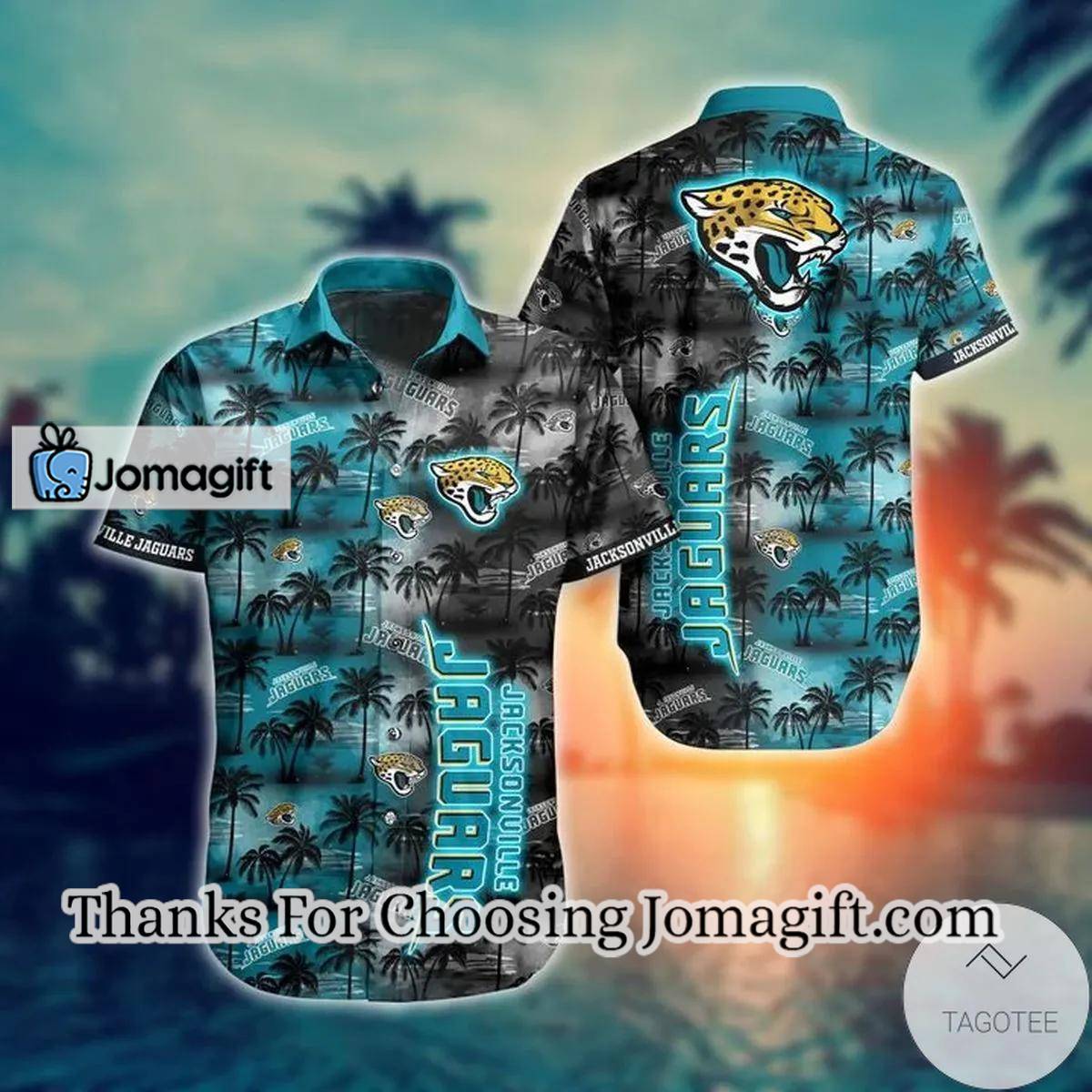 NFL Jacksonville Jaguars Coconut Tree Teal Grey Hawaiian Shirt Aloha Shirt